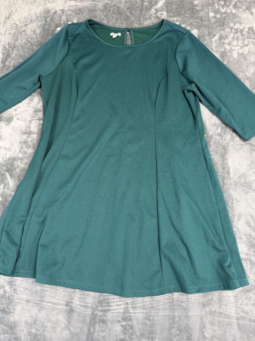 Bongo Plus Womens 3X Teal Textured A-Line Dress With 3/4 Sleeves